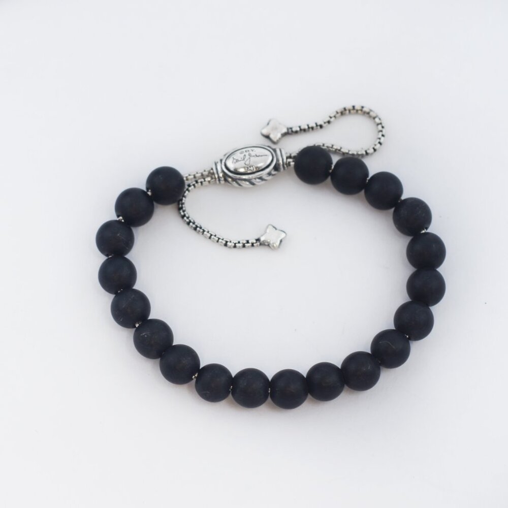 David Yurman Silver 925 Spiritual Matte Onyx Beads Bracelet